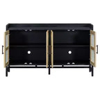 Credenza Buffet con Ante Decorative in Rattan, Mobile Contenitore per Sala da Pranzo e Soggiorno, Nero+Naturale