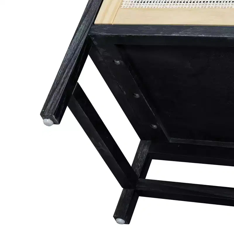 Credenza Buffet con Ante Decorative in Rattan, Mobile Contenitore per Sala da Pranzo e Soggiorno, Nero+Naturale