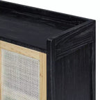 Credenza Buffet con Ante Decorative in Rattan, Mobile Contenitore per Sala da Pranzo e Soggiorno, Nero+Naturale