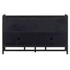 Credenza Buffet con Ante Decorative in Rattan, Mobile Contenitore per Sala da Pranzo e Soggiorno, Nero+Naturale