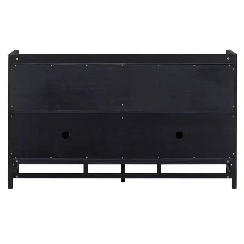 Credenza Buffet con Ante Decorative in Rattan, Mobile Contenitore per Sala da Pranzo e Soggiorno, Nero+Naturale