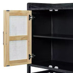 Credenza Buffet con Ante Decorative in Rattan, Mobile Contenitore per Sala da Pranzo e Soggiorno, Nero+Naturale