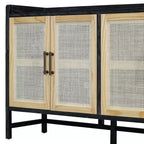Credenza Buffet con Ante Decorative in Rattan, Mobile Contenitore per Sala da Pranzo e Soggiorno, Nero+Naturale