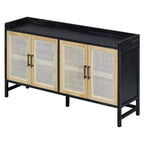 Credenza Buffet con Ante Decorative in Rattan, Mobile Contenitore per Sala da Pranzo e Soggiorno, Nero+Naturale