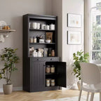 70 Scaffale a 5 ripiani, con ante e cassetto, credenza moderna con ripiani regolabili, mobile contenitore in legno per soggiorno, ufficio, nero