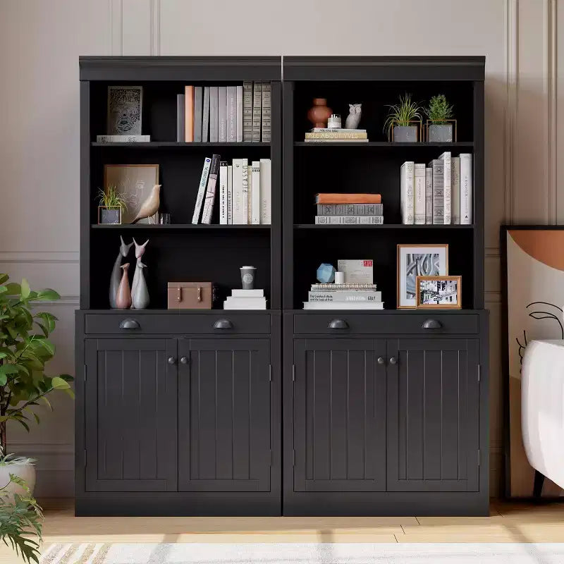 70 Scaffale a 5 ripiani, con ante e cassetto, credenza moderna con ripiani regolabili, mobile contenitore in legno per soggiorno, ufficio, nero