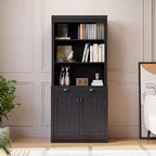 70 Scaffale a 5 ripiani, con ante e cassetto, credenza moderna con ripiani regolabili, mobile contenitore in legno per soggiorno, ufficio, nero