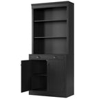 70 Scaffale a 5 ripiani, con ante e cassetto, credenza moderna con ripiani regolabili, mobile contenitore in legno per soggiorno, ufficio, nero