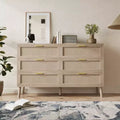 Farmhouse Natural Ratta 6 Drawer Dresser with Gold Metal Handle and 5 Strong Legs for Living Room