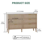 Cassettiera Fattoria Naturale Rattan 6 Cassetti con Maniglie Metalliche Dorate e 5 Gambe Robuste per Salotto