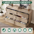 Cassettiera Fattoria Naturale Rattan 6 Cassetti con Maniglie Metalliche Dorate e 5 Gambe Robuste per Salotto