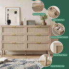 Cassettiera Fattoria Naturale Rattan 6 Cassetti con Maniglie Metalliche Dorate e 5 Gambe Robuste per Salotto
