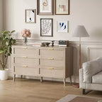 Cassettiera Fattoria Naturale Rattan 6 Cassetti con Maniglie Metalliche Dorate e 5 Gambe Robuste per Salotto