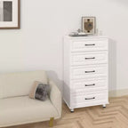 Comò a 5 cassetti, cassettiera alta bianca per camera da letto, armadio in legno con maniglie in acciaio, bianco