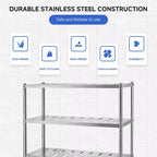 Scaffali in Acciaio Inox, Scaffalatura Pesante con Ripiani Regolabili in Altezza e Fori di Ventilazione per Cucina Garage Ufficio Ristorante