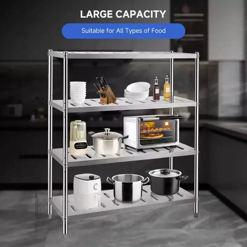 Scaffali in Acciaio Inox, Scaffalatura Pesante con Ripiani Regolabili in Altezza e Fori di Ventilazione per Cucina Garage Ufficio Ristorante