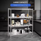Scaffali in Acciaio Inox, Scaffalatura Pesante con Ripiani Regolabili in Altezza e Fori di Ventilazione per Cucina Garage Ufficio Ristorante
