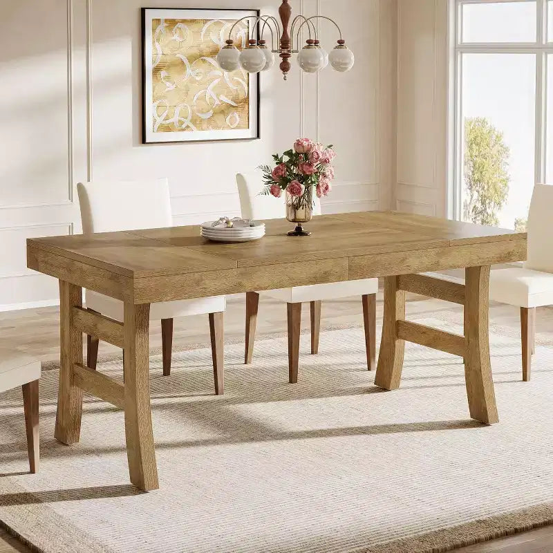 Lantine 63Dining Table for 4-6 People, Rectangular Large Kitchen Dinner Eating Table with Sturdy Legs for Kitchen, Dining Room, Light Brown
