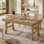 Tavolo da pranzo per 4-6 persone, grande tavolo da cucina rettangolare con gambe robuste per cucina, sala da pranzo, marrone chiaro