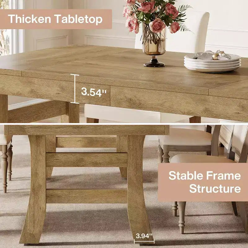 Tavolo da pranzo per 4-6 persone, grande tavolo da cucina rettangolare con gambe robuste per cucina, sala da pranzo, marrone chiaro