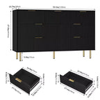 Cassettiera a 7 cassetti per camera da letto, Comodino in legno da 120 cm con maniglie in metallo, Cassettiera scanalata, Mobile TV per soggiorno