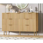Cassettiera a 7 cassetti per camera da letto, Comodino in legno da 120 cm con maniglie in metallo, Cassettiera scanalata, Mobile TV per soggiorno