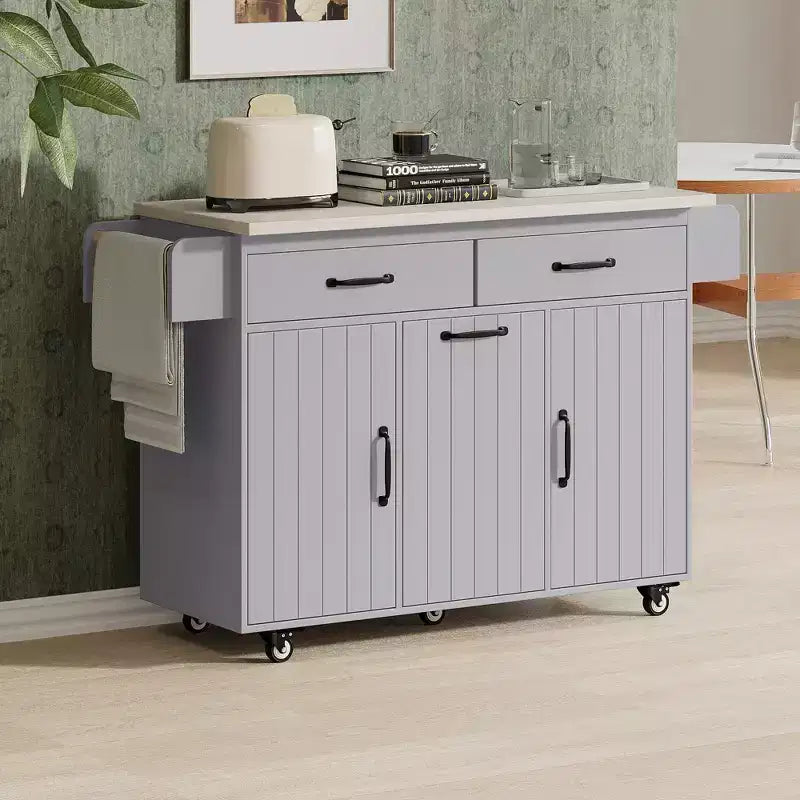 Isola da cucina con contenitore per la spazzatura, anta a ribalta, portaspezie, ripiano regolabile, carrello da cucina con ruote