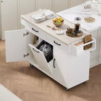 Isola da cucina con contenitore per la spazzatura, anta a ribalta, portaspezie, ripiano regolabile, carrello da cucina con ruote
