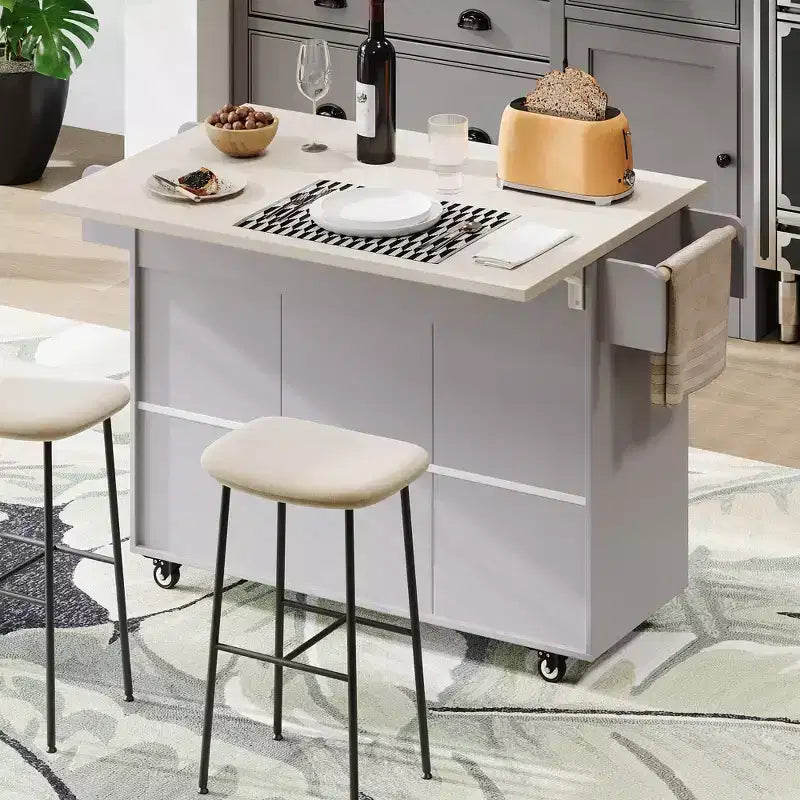 Isola da cucina con contenitore per la spazzatura, anta a ribalta, portaspezie, ripiano regolabile, carrello da cucina con ruote