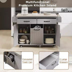 Isola da cucina con contenitore per la spazzatura, anta a ribalta, portaspezie, ripiano regolabile, carrello da cucina con ruote