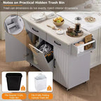 Isola da cucina con contenitore per la spazzatura, anta a ribalta, portaspezie, ripiano regolabile, carrello da cucina con ruote