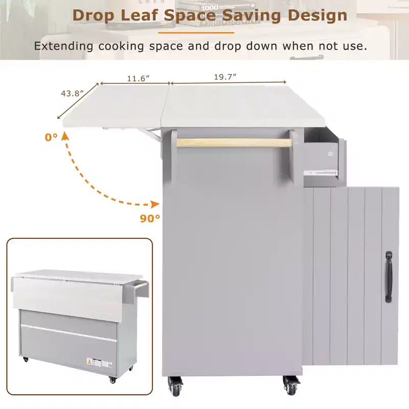 Isola da cucina con contenitore per la spazzatura, anta a ribalta, portaspezie, ripiano regolabile, carrello da cucina con ruote