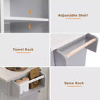 Isola da cucina con contenitore per la spazzatura, anta a ribalta, portaspezie, ripiano regolabile, carrello da cucina con ruote