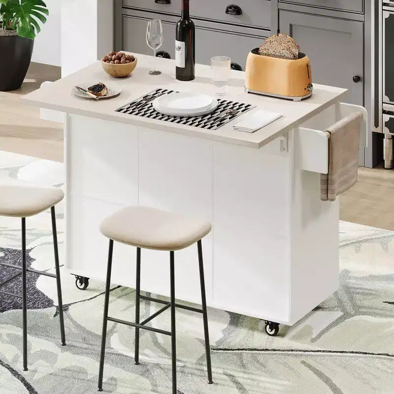 Isola da cucina con contenitore per la spazzatura, anta a ribalta, portaspezie, ripiano regolabile, carrello da cucina con ruote