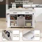 Isola da cucina con contenitore per la spazzatura, anta a ribalta, portaspezie, ripiano regolabile, carrello da cucina con ruote
