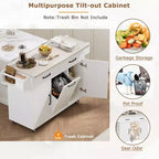 Isola da cucina con contenitore per la spazzatura, anta a ribalta, portaspezie, ripiano regolabile, carrello da cucina con ruote