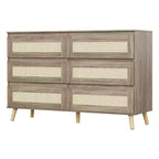 GustoWave Rattan 6 Drawer Dresser for Bedroom, Large Double Dresser with Deep Drawers, Wooden Chest of Drawers for Closet with Wide Top