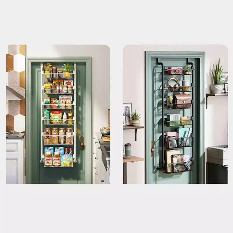 Organizzatore da Appendere alla Porta, Portaoggetti da Dispensa in Metallo a 6 Livelli, Organizer Sospeso per Porta con Cesti Regolabili per Cucina di Casa Lavanderia