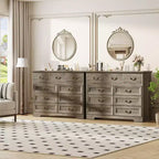 Cassettiera per Camera da Letto con 9 Cassetti, Comò Vintage Largo 119 cm con Maniglie in Metallo e Texture Naturale, Cassettiera in Legno per Soggiorno, Ingresso