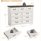 Cassettiera per Camera da Letto con 9 Cassetti, Comò Vintage Largo 119 cm con Maniglie in Metallo e Texture Naturale, Cassettiera in Legno per Soggiorno, Ingresso