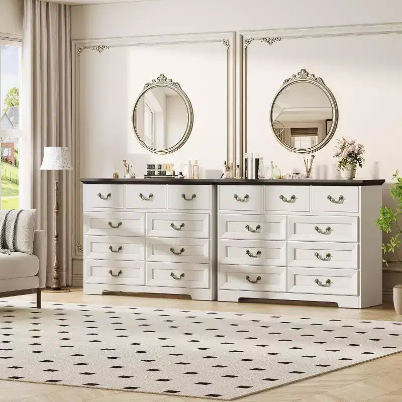 Cassettiera per Camera da Letto con 9 Cassetti, Comò Vintage Largo 119 cm con Maniglie in Metallo e Texture Naturale, Cassettiera in Legno per Soggiorno, Ingresso