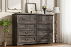 Dresser for Bedroom with 9 Drawers,47 Wide Vintage Chest of Drawers with Metal Handle & Natural Texture,Wood Dresser for Living Room,Hallway