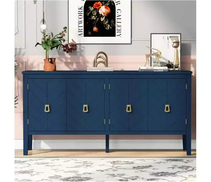 Credenza a 4 ante da 63", motivo geometrico, maniglie vintage, mobile contenitore, mobile bar per casa/ufficio