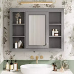 Armadietto a specchio da bagno 35 x 27.5 con 6 ripiani aperti, mobiletto pensile (senza mobiletto sottolavabo)