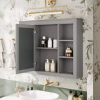 Armadietto a specchio da bagno 35 x 27.5 con 6 ripiani aperti, mobiletto pensile (senza mobiletto sottolavabo)