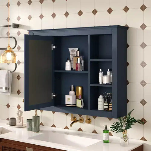 Armadietto a specchio da bagno 35 x 27.5 con 6 ripiani aperti, mobiletto pensile (senza mobiletto sottolavabo)