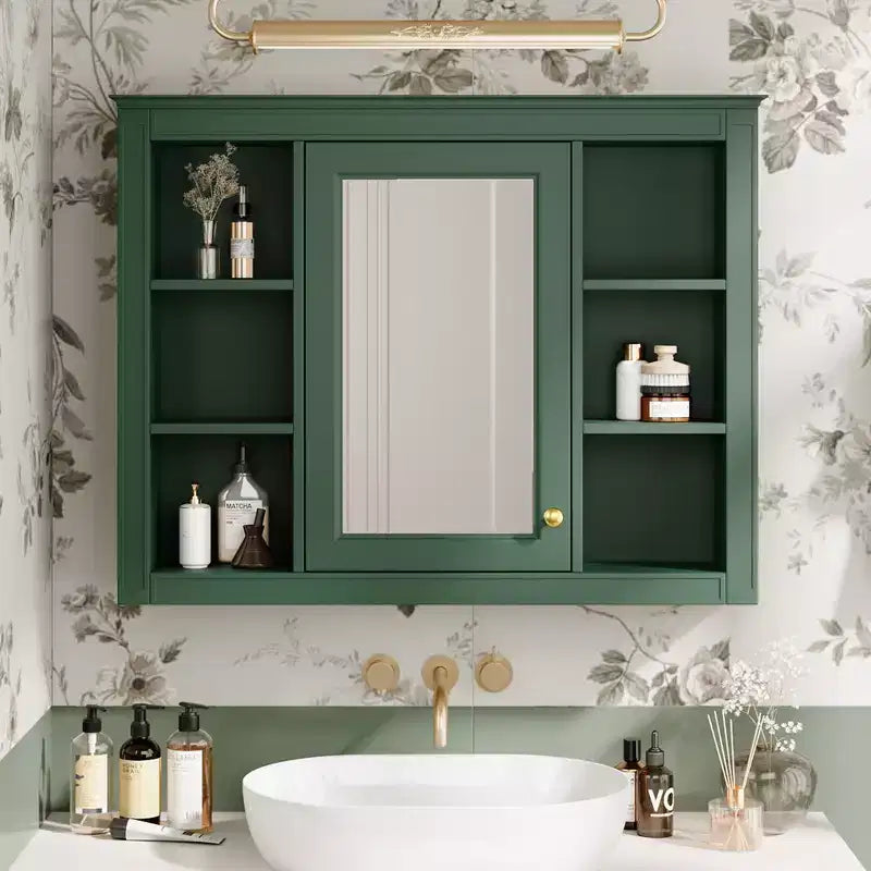 Armadietto a specchio da bagno 35 x 27.5 con 6 ripiani aperti, mobiletto pensile (senza mobiletto sottolavabo)