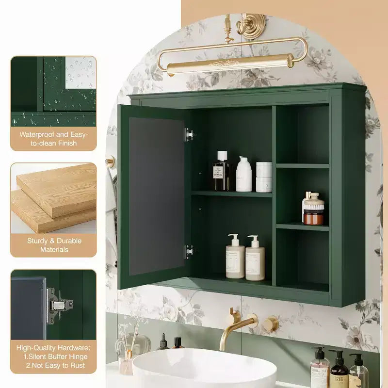 Armadietto a specchio da bagno 35 x 27.5 con 6 ripiani aperti, mobiletto pensile (senza mobiletto sottolavabo)