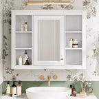 Armadietto a specchio da bagno 35 x 27.5 con 6 ripiani aperti, mobiletto pensile (senza mobiletto sottolavabo)