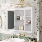 Armadietto a specchio da bagno 35 x 27.5 con 6 ripiani aperti, mobiletto pensile (senza mobiletto sottolavabo)